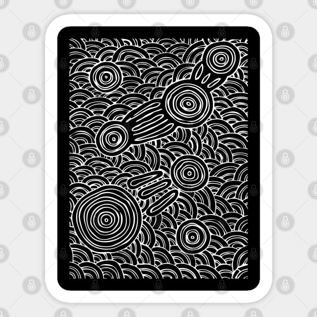 Aboriginal Art - Meeting Places Black Sticker by hogartharts